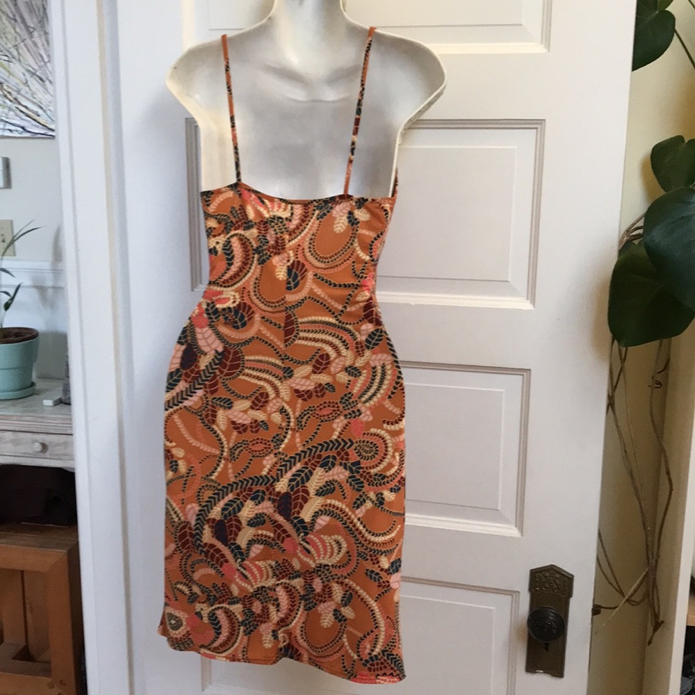 A.L.C. sz Large slip dress Autumn color floral pattern spaghetti straps Bodycon - Picture 5 of 9